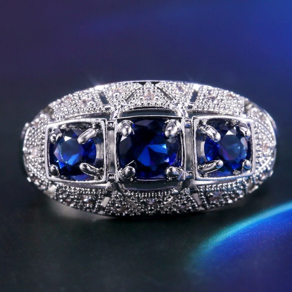 💝 Royal Blue Zircon Anillos Vintage Luxury Vintage Rings for Women, PD020